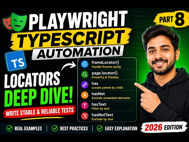 26. frameLocator(), locators(selector,options), has, hasText & More | Playwright TypeScript 2026