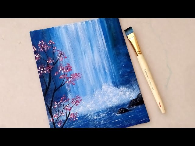 Easy Waterfall Landscape Painting tutorial for beginners || Step by step Waterfall landscape Paintin