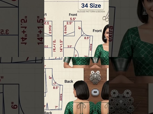 34/36 Size Blouse Pattern | Easy Drafting Method #shorts #shortsfeed #youubers