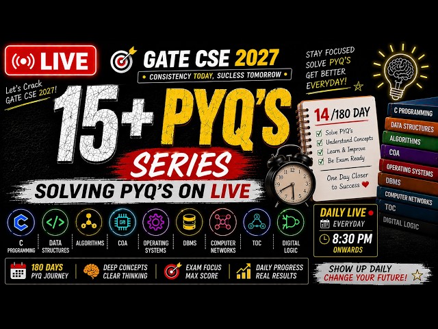 🔴 LIVE | Day-14 of 180 |  Solving 15+ GATE CSE PYQs 🚀
