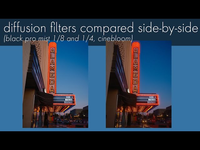 diffusion filters side by side comparison: black pro mist, cinebloom