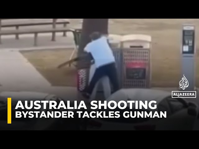 Video shows bystander tackling and disarming one of the shooters at Sydney’s Bondi Beach
