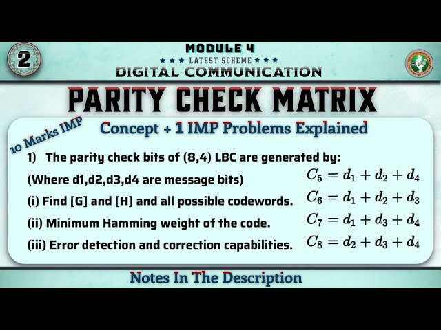 2 Parity Check Matrix 1 IMP Problem Solved Module 4 | 5th Sem Digital Communication ECE VTU