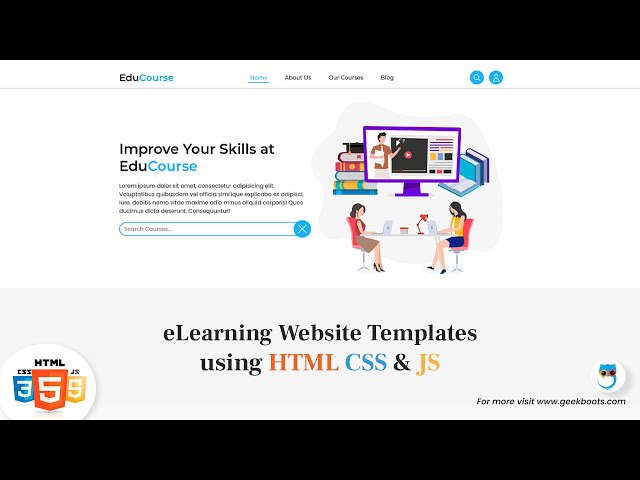 How to design a Responsive Template for eLearning Website using HTML CSS & JS | Part 1 | Geekboots