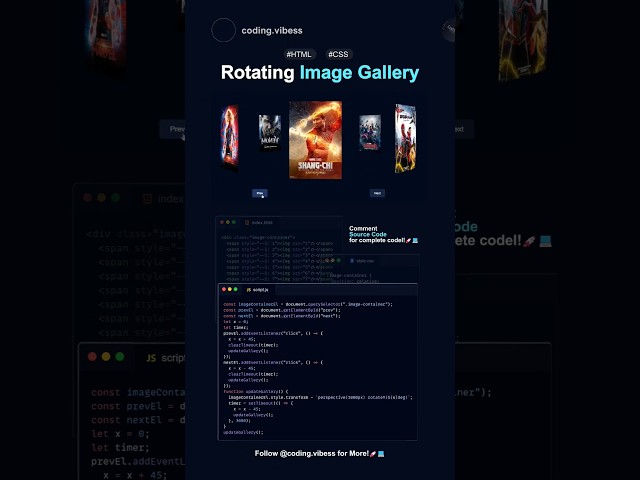 Rotating Image Gallery using HTML, CSS and JavaScript! ❤️‍🔥 #shorts #css #javascript #html