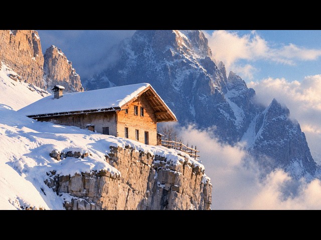 Watercolor Painting - Snowy Cabin & Mountain Landscape