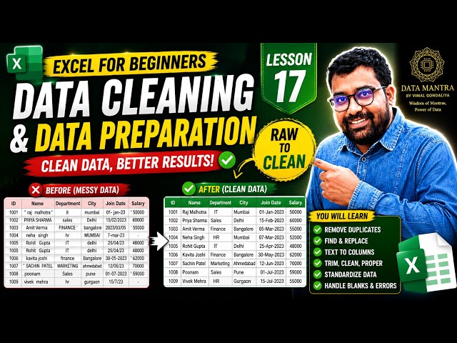 Excel for Beginners #17 | Data Cleaning & Data Preparation in Excel | Clean Messy Data | #excel