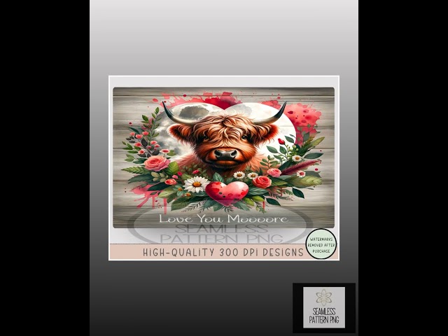 Sweet Highland Cow 4-in-1 Can Cooler Wrap PNG, Romantic Design, Digital Download, Cute Sublimatio...