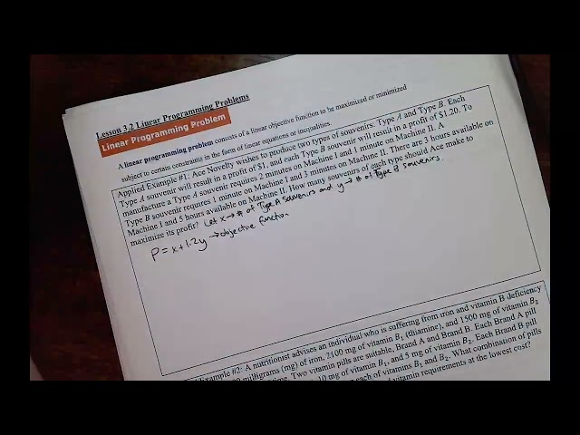 NorthArk MAT 2113 Finite Lesson 3.2 Example #1 Setting up Linear Programming Problems