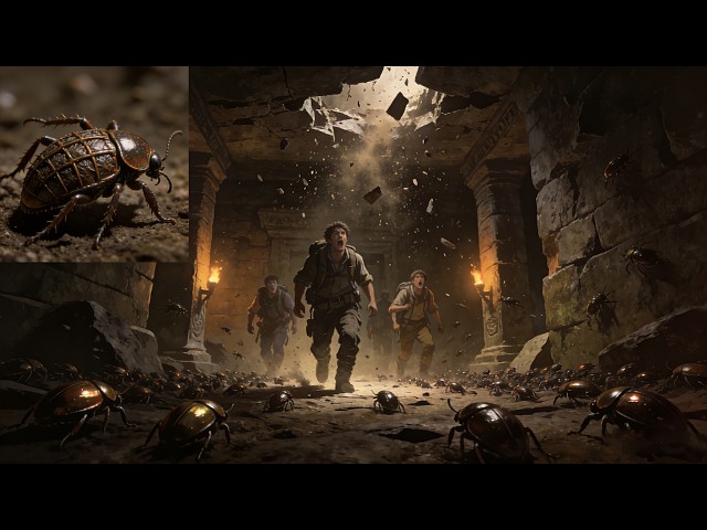 Explorers enter ancient tomb, collapse, corpse beetles surround them — double trouble!