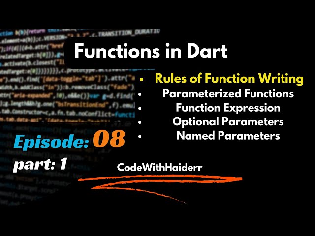 Functions in Dart |  Dart course for beginners in Urdu/Hindi Episode:08 part 1 | Rules of Functions