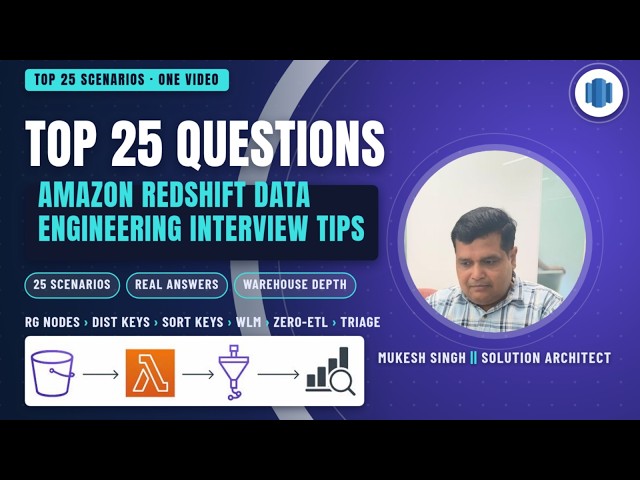 MAANG AWS Redshift - Top 25 Interview Questions|Data Engineer Interview Tips You should need to know