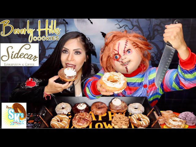 Spooky Cheat Day | Sidecar Pumpkin Spice Doughnuts MUKBANG ft. SK's Donuts | Beverly Hills Cookies