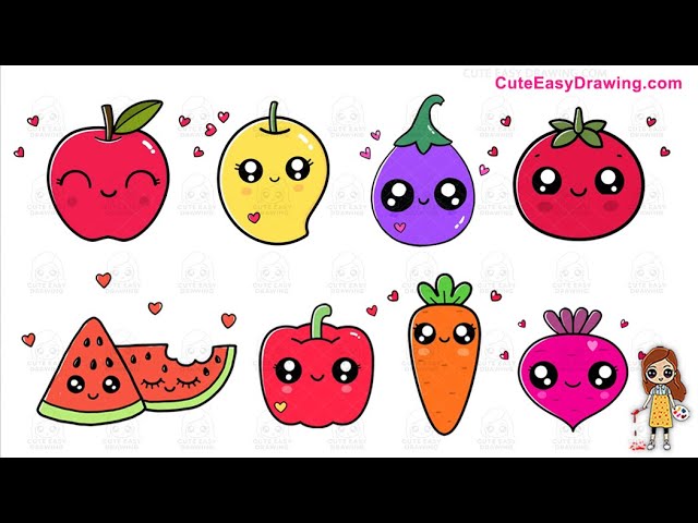 Fruit and Vegetable Drawings for Kids - 1 Hour Long Video Collection - Sunday Special Drawing Video