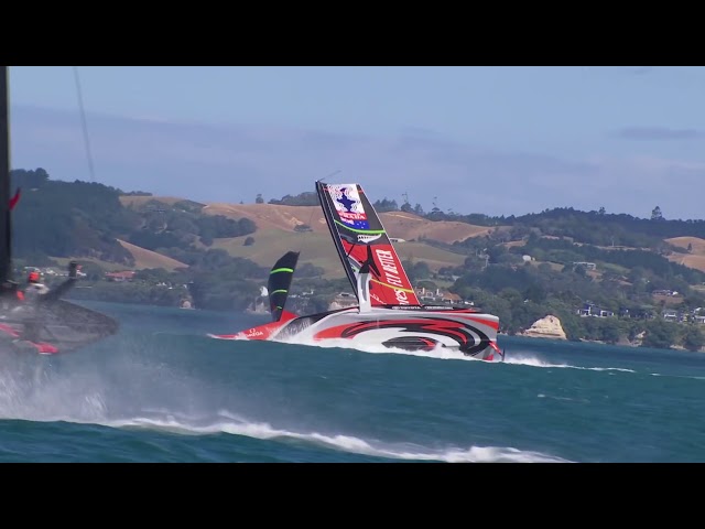 Dramatic capsize AC75 Emirates Team New Zealand #AmericasCup practise before Prada Cup