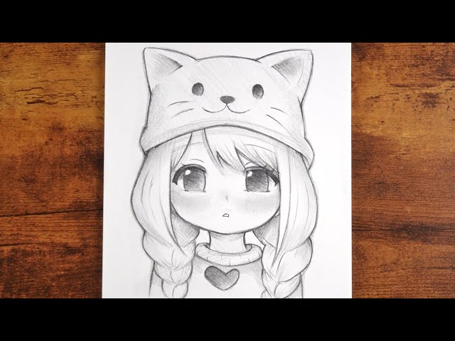 How to Draw a Kawaii Anime Girl with a Cat Hat - Full Process