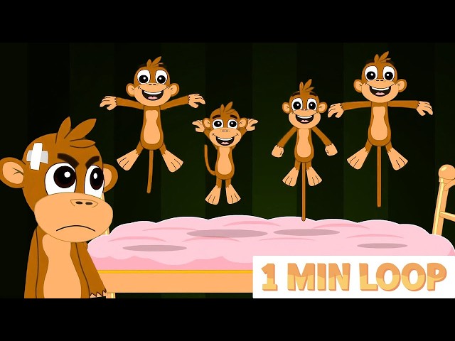 Five Little Monkeys Jumping On The Bed [2  MIN LOOP] | Baby Monkeys Nursery Rhymes!