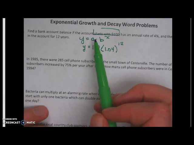Exponential Growth/Decay Word Problems