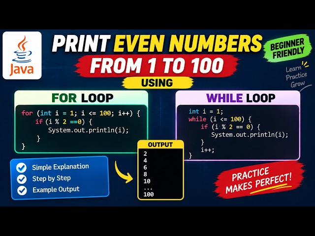 Java Program to Print Even Numbers from 1 to 100 Using Loops