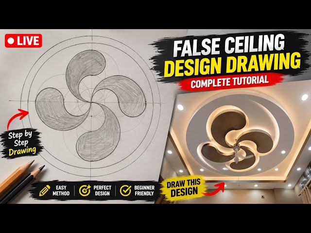 Modern Spiral False Ceiling Design Drawing | Step-by-Step Tutorial Easy Spiral False Ceiling Drawing