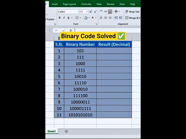 Binary To Decimal conversion in excel | #tipsandtricks #excelformula