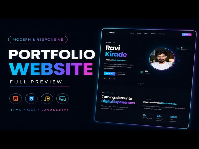 Portfolio Website Preview  | Modern Responsive Website | HTML CSS JavaScript