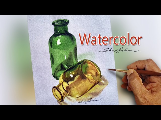 Watercolor Glass Bottle & Amber Jar Painting | Easy Realistic Tutorial