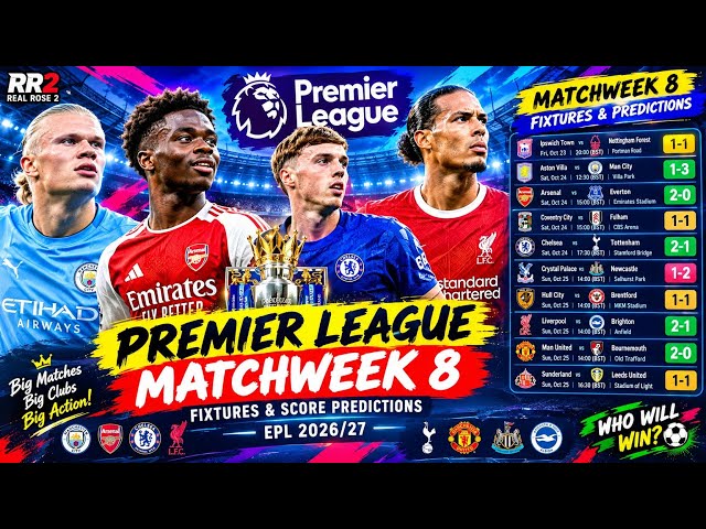 🟢Premier League Matchweek 8 Predictions & Full Schedule | EPL 2026/27 Score Predictions