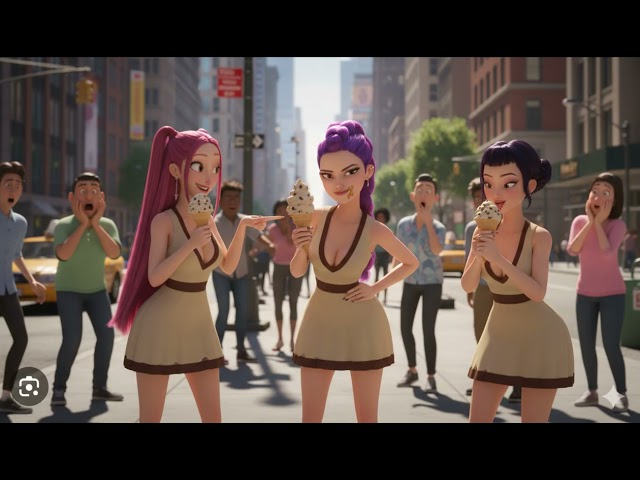 KPop Demon Hunters Huntrix eating cookie dough ice cream