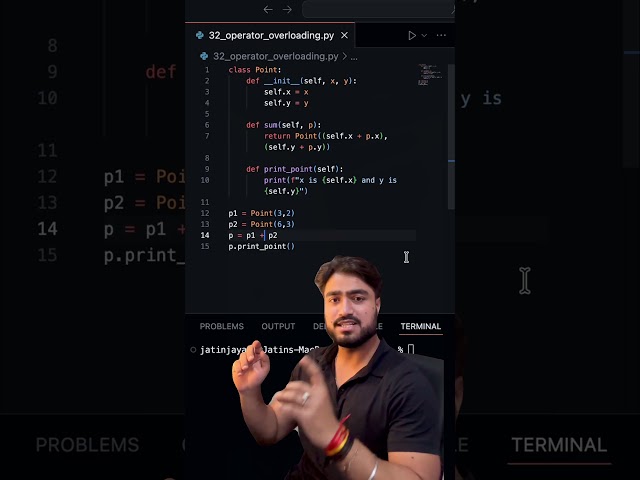 Operator overloading in Python. Day 32 of 100 days 100 reel challenge.#programming #python