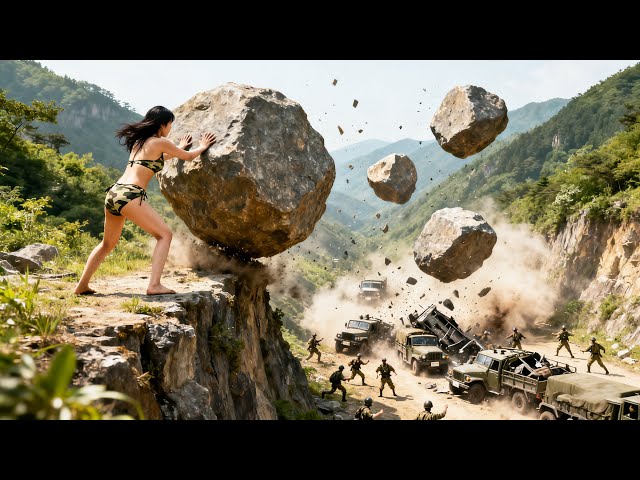 Chinese Agent Ambushes from Mountain Peak—Rolling Boulders Destroy Entire Japanese Convoy!