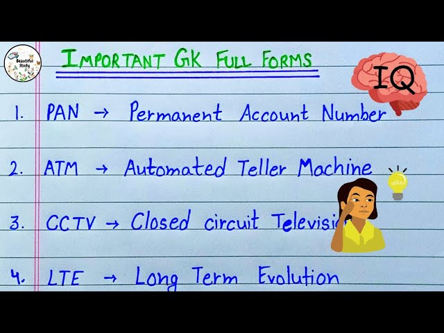 20 Important GK Full Forms | 20 General Knowledge IQ Full Forms for All | Beautiful Study