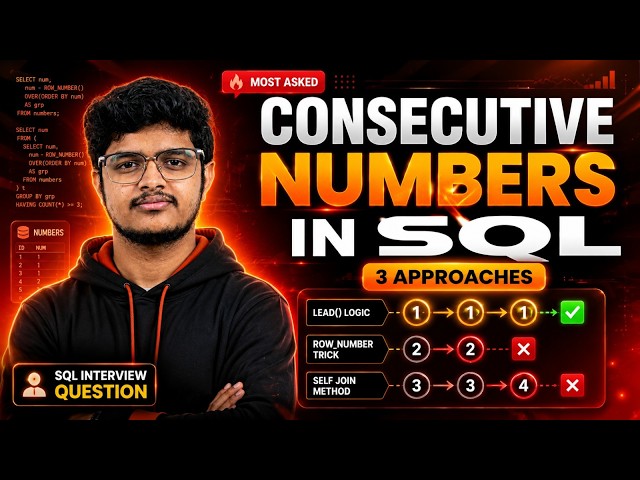 ADVANCED SQL 🔥 Consecutive Numbers Problem | 3 Approaches Explained