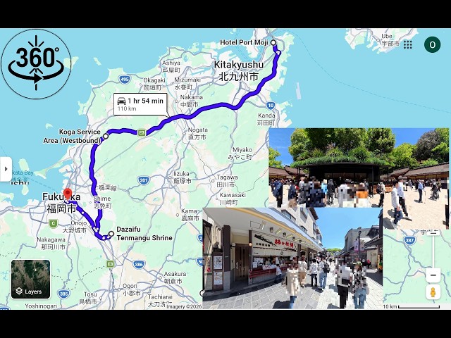 【360°動画】　九州ドライブ　門司から博多　大宰府天満宮観光