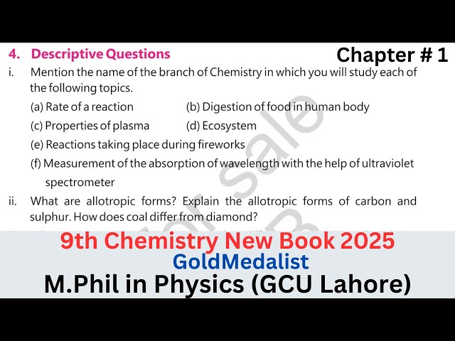 Chemistry Class 9 New book 2025 unit 1 descriptive and investigative Questions PCTB Punjab Board