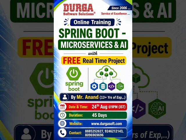 SPRING BOOT - MICROSERVICES & AI with FREE Real Time Project Online Training @ DURGASOFT #durgasoft