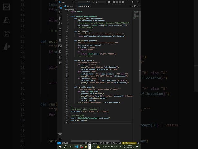 Simple Reflex Agent  #python #breakingnews #huggingface #coding #machinelearning