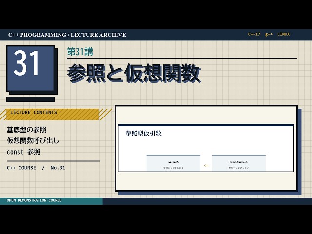 C++講座 31｜参照と仮想関数【C++17・g++】