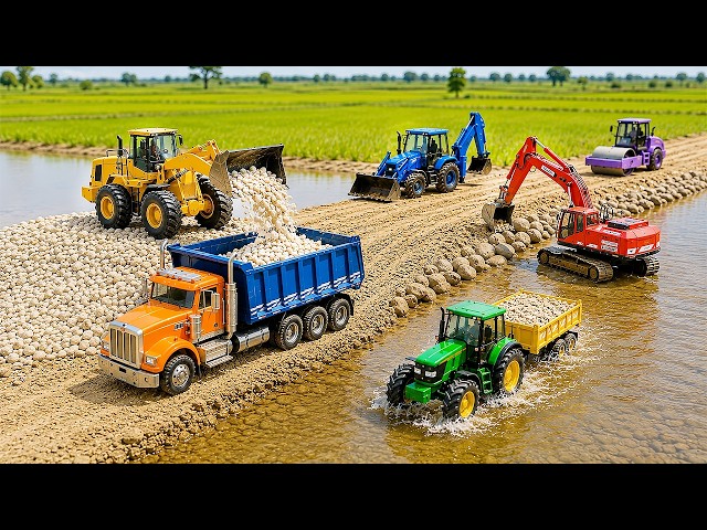 Jcb tractor video | Wheel Loader Loading White Stones Dump Truck Excavator | tractor gadi