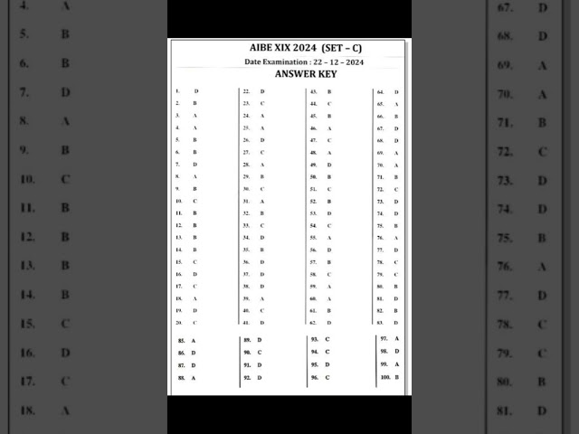 AIBE 19 SET C . All india bar examination 19 Answer Key For Set -C . AIBE 19 .