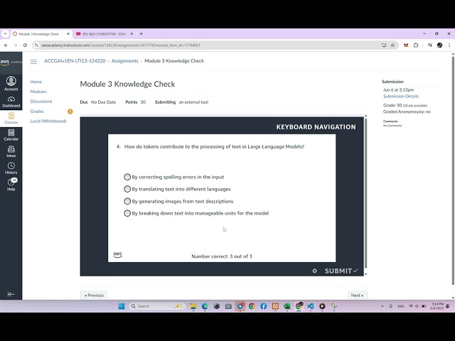 Module 3 Knowledge Check | Introducing Generative AI | AWS Academy Generative AI Foundations[124220]