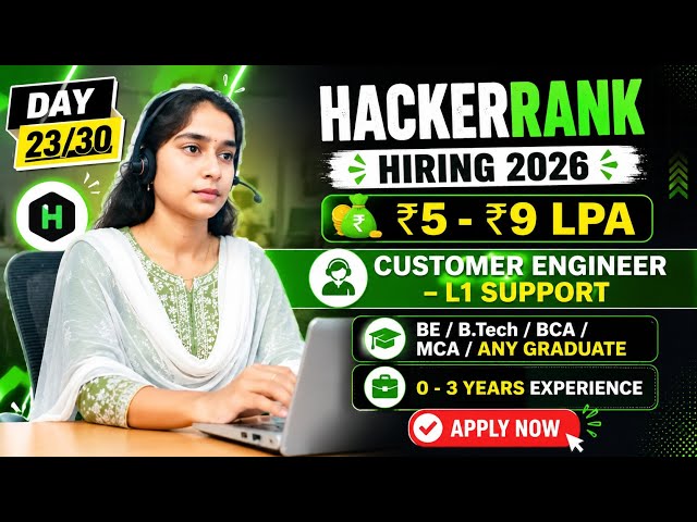 HackerRank Hiring 2026 | ₹5–9 LPA Salary | Customer Engineer (L1 Support) | Apply now #jobs #yt 💯