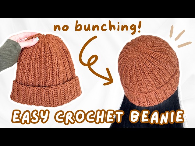 easy crochet ribbed beanie tutorial for BEGINNERS (no bunching!) | crochet beanie hat tutorial 🧸