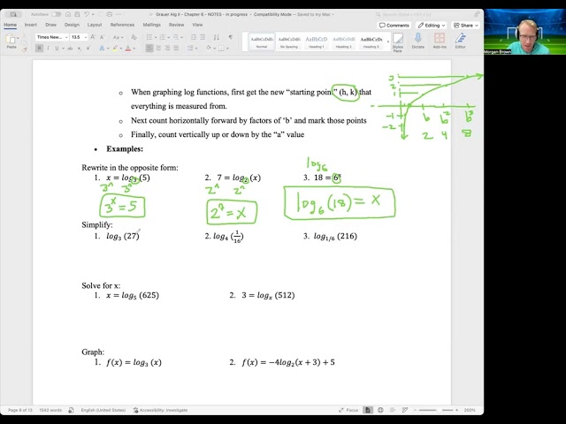Algebra II - 6.4 - Intro to Logarithms and Log Graphs