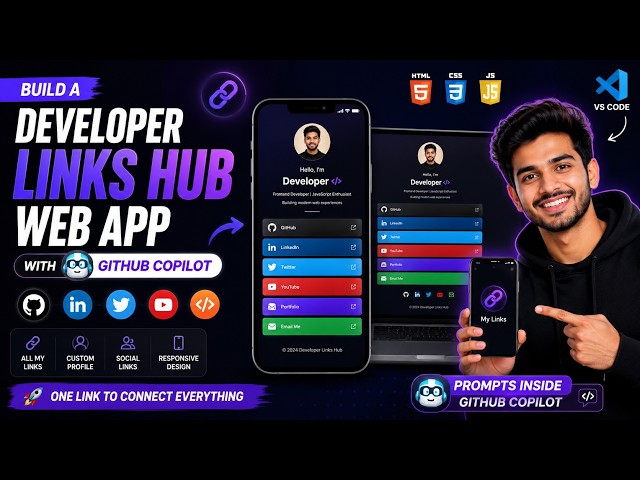 Build a Modern Developer Links Hub with GitHub Copilot in VS Code | Step-by-Step #githubcopilot