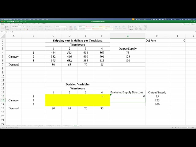 Transportation Problem in Excel