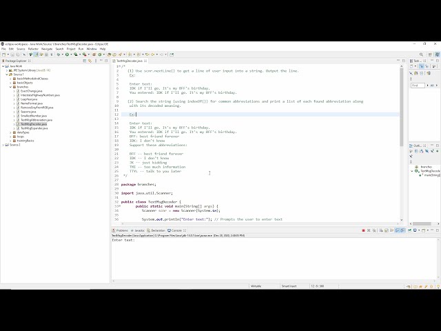 Java Lab: Program: Text message decoder