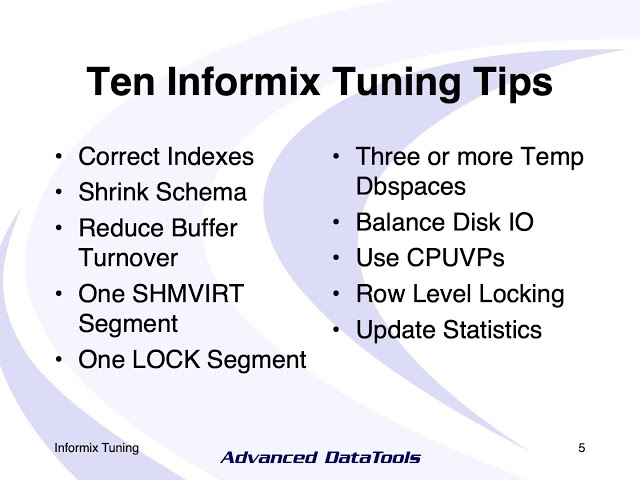 Informix TechTalk: Introduction to Informix Performance Tuning by Lester Knutsen