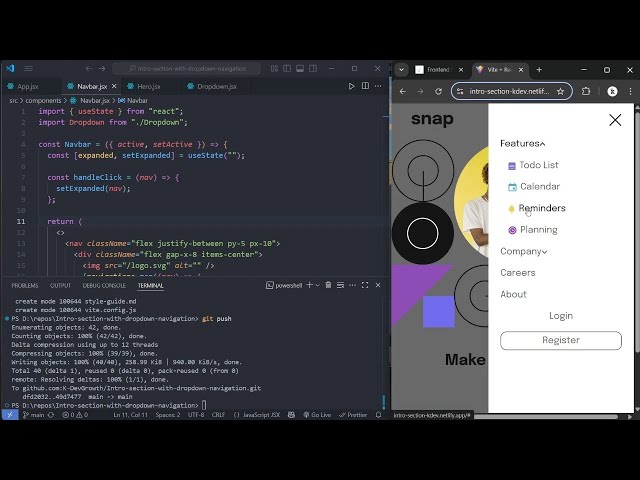Build a Intro section with dropdown navigation | ReactJS & TailwindCSS — Frontend Mentor