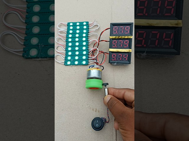 DIY Magnetic Attraction 🧲 Motor Armature → Rubber Drive → 2 Generators ⚡ → 30 Red LEDs 🔴 + voltmitar
